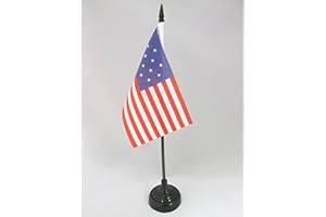 USA 15 Stars Table Flag 4'' x 6'' - US - American Desk Flag 15 x 10 cm - Black Plastic Stick and Base - Drapeau USA 15 étoile