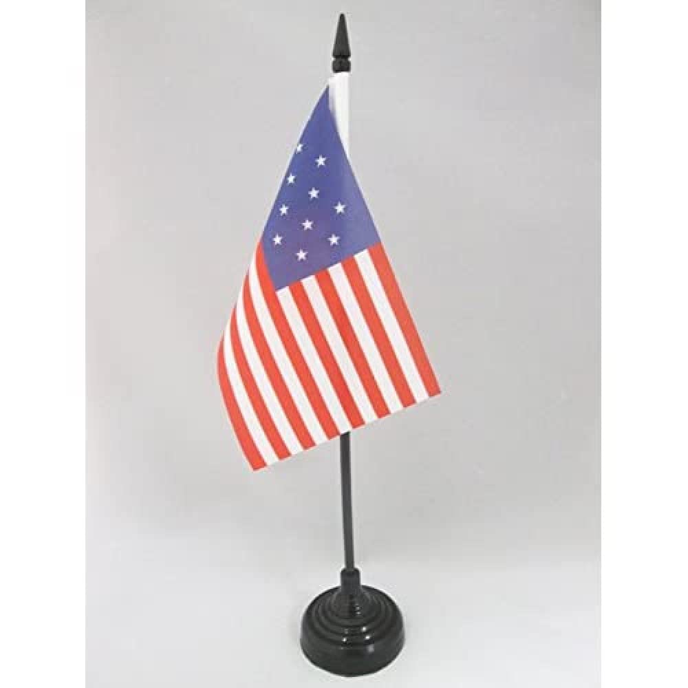 AZ FLAG - USA 15 stars Table Flag 4'' x 6'' - American Office Mini Banner 100% Polyester 15 x 10 cm - Mini Desk Flag with 10'' Pole and Black Plastic Base