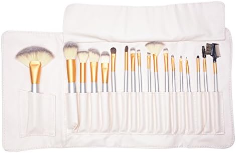 PPat 18 Pcs Makeup Brush Set Professional Wood Handle Premium Synthetic Kabuki Foundation Blending Blush Concealer Eye Face Liquid Powder Cream Cosmetics Lip Brushes Kit (White Case Bag)