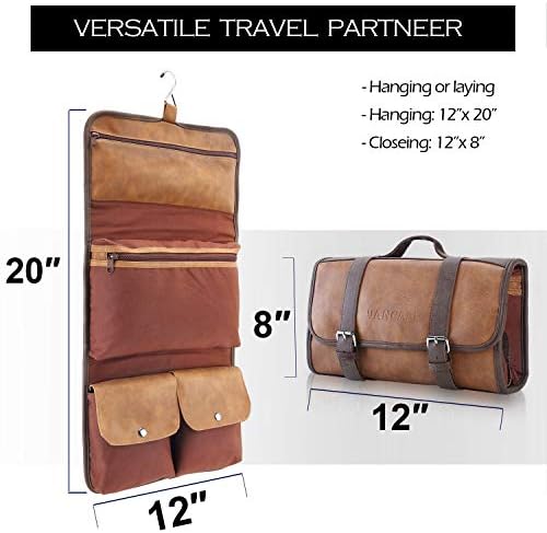 VANCASE Hanging Toiletry Bag for Men Leather Shaving Kit/Bathroom Shower Dopp Bag/Travel Accessories Organizer/Great Gift 2 VANCASE Hanging Toiletry Bag for Men Leather Shaving Kit/Bathroom Shower Dopp Bag/Travel Accessories Organizer/Great Gift