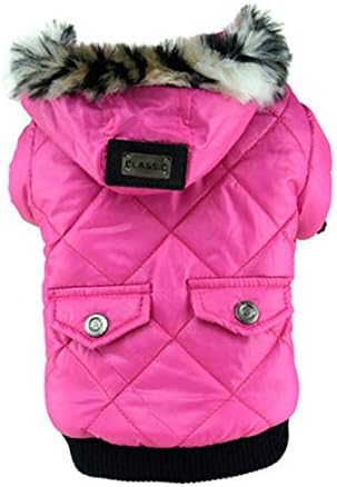 Pet Puppy Warm Coat Pockets Fur Trimmed Dog Hoodies Jacket Clothing (M, Pink)