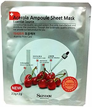 4 Mask Sheets of Acerola Ampoule Sheet Mask, Acerola Pore Care: Moisturizing the Skin, Improvement in Skin, Skin Protection, Muscular Relaxation (23g + 2g/ Sheet)