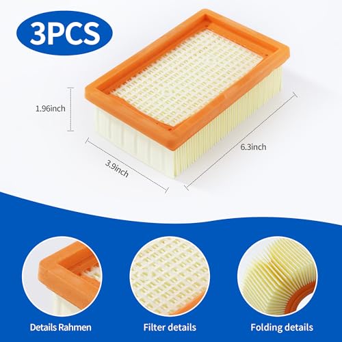 3 Pieces Vacuum Cleaner Filter for Karcher Kit, Replacement Filter for Multi-Function Vacuum Cleaners for Karcher WD4, WD5, WD6, MV4, MV5, MV6 for Vacuum Cleaners for Karcher