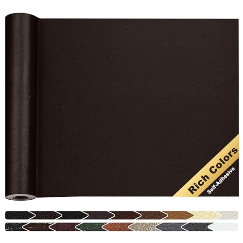 KING MOUNTAIN Leather Repair Patch,16 x 60 Inches self Adhesive Leather Repair Tape for Damaged Leather Furniture, Sofa Seating,Car Seats, Leather Goods（Fine Grained Dark Brown）