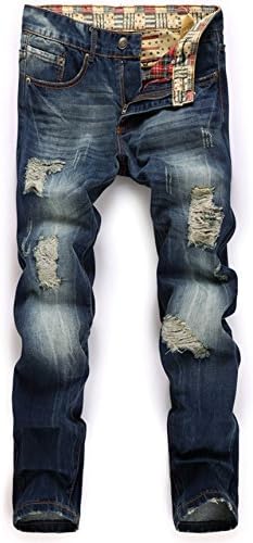LM Amorulove Men's Classic Slim Straight Leg Ripped Skinny Jeans Pants