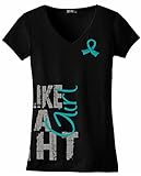 Fight Like a Girl Side Wrap T-Shirt Ladies' V-Neck Black w/ Teal