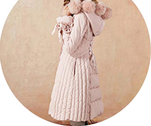 Winter Women 90% White Duck Down Detectable Fox Fur Pompoms A-Line Bandage Thin Long Down Jacket Zk1