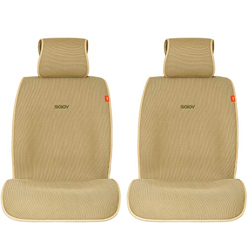 Sojoy Summer Cooling Four Seasons Car Seat Cushions for Front Two Seats Comes with 2 Pieces - Honeycomb Cloth (Cream and Tan) - Thumbnail 7