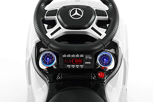 Moderno Kids Mercedes GL63 AMG Baby Toddler Ride-On Push Car Stroller Convertible to Foot to Floor Toy + Padded PU Leather Seat + Integrated MP3 Music Player + Working LED Lights (White)