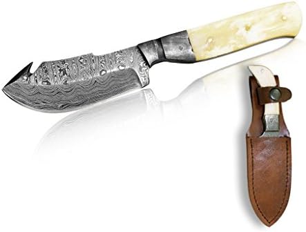 Deer Creek 7.5" fixed blade Guthook skinning skinner knife damascus Blade