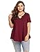 Zeagoo Womens Plus Size Tunic Tops Criss Cross V Neck Short Sleeve T Shirt Casual Tops Wine Red 3X