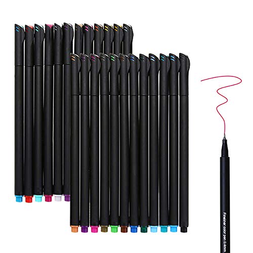 24 Fineliner Color Pens Set, 0.4mm Fine Line Colored Sketch Writing Drawing Pens for Bullet Journal Planner Note Taking and Coloring Book, Porous Fine Point Pens Markers