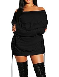 GOKATOSAU - Mini vestido casual de manga larga con cordones para mujer