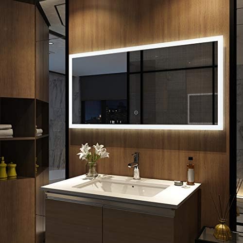 Duschdeluxe LED Bathroom Mirror Horizontal Fitting Wall Hung 48x24 Inches Illuminated Energy Efficient Cool White LED Bathroom Mirror with Touch Switch