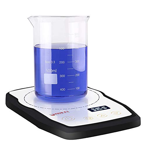 Ultra-Flat Mini Magnetic Stirrer - Four E's Scientific Compact Labware 15-1500RPM with Tempered Glass Set-up Plate 1000 ml max. - Portable Appliance with OLED Display Touch Key