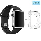 Apple Watch 38mm Band, ClockChoice Silicone Strap Sport Replacement Kit for iWatch, BLACK| Bonus Case Included | No adapter needed | Includes 3 Pieces, for 2 Lengths | For Women and Men Use