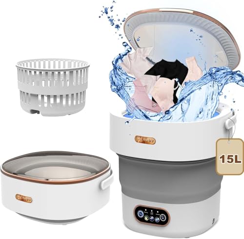 Azonee Mini Washing Machine, Portable Small Washing and Dryer Machine, Collapsible Washer with Spin for Travel, Apartment, Baby Clothes, Socks 15L