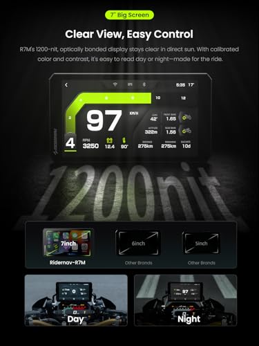 RiderNav R7M 7" Wireless Motorcycle CarPlay & Android Auto for BMW Motorcycles - Native Wonder Wheel & Action Camera Control (GoPro/Insta360)| TPMS/RPM| OTA Updates|1200-Nit IP69K GPS | Nav Prep 5/6