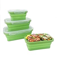 QIHANG-US Set of 4 Green Silicone Lunch Box Bento Box Collapsible BPA free Food Storage Container for Kitchen