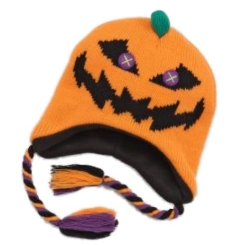 My Halloween Girls Orange Pumpkin Trapper Hat Scary Knit Peruvian Winter Cap