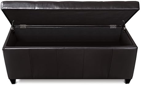 Rectangular Ottoman Bench with Underneath Storage Hope Chest for Toy Blanket Shoe Organizer Box ,Upholstered Leather Seat Padded Sofa in Foyer Entryway Bedroom Living Room-Espresso Brown