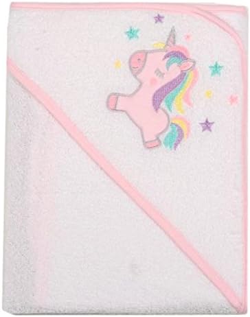 Baby Girls Unicorn Design 100% Cotton Robe Hooded Towel Pink & White