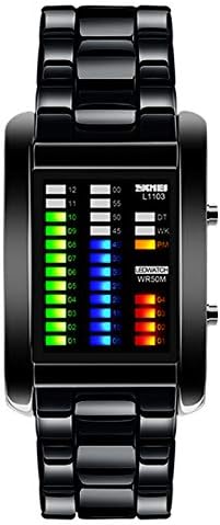 Vemupohal Men's Digital Watch Binary Time LED Display Waterproof Alloy Band Stopwatch Creative Sport Army Wristwatches