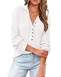 BTFBM Women Casual Button Down V Neck Blouses Long