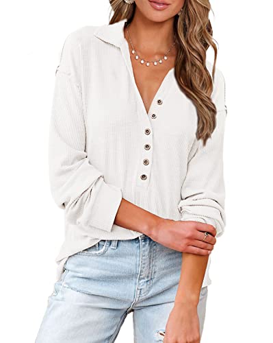 BTFBM Women Casual Button Down V Neck Blouses Long