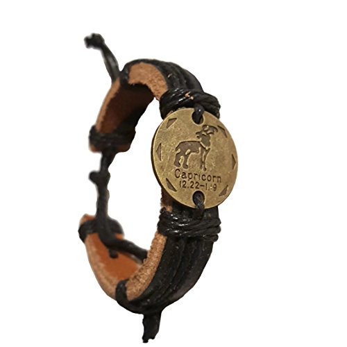Brass Coin Adjustable Unisex Leather Bracelet With Metal Sign Logo
