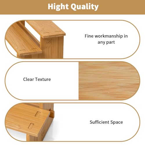 Keqin Kitchen Spice Rack Organizer for Cabinet,3 Tier Bamboo Multifunctional Spice Storage for Kitchen Cabinet, Cupboard,Pantry