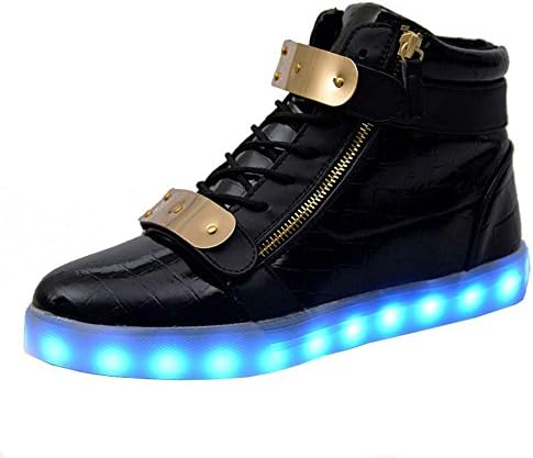 Socone Light Up High Top USB Charging LED Women &amp; Men Velcro Shoes Flashing Sneakers (5 B(M) US Women / 4 B(M) US Men , black)