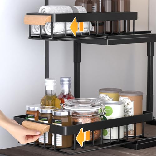 Keqin 2 Tier Under Sink Organizer,Pull Out Cabinet Shelves, Slide out Pull out Cabinet Organizer Shelf,Multi-Purpose Storage for Kitchen and Bathroom 36.5 * 27 * 37cm