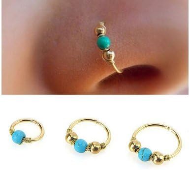 ANKK0 3pcs Blue Turquoise Gold Nose Ring (6mm * 1 + 8mm * 1 + 10mm * 1)