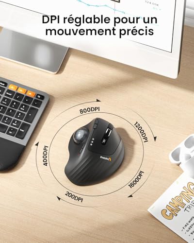 ProtoArc EM01 NL Trackball Mouse, Ergonomic Angle Adjustable Mouse, Bluetooth Mouse Wireless Rollerball, Rechargeable, Thumb Control, Connection of 3 Devices for PC, Mac, Windows