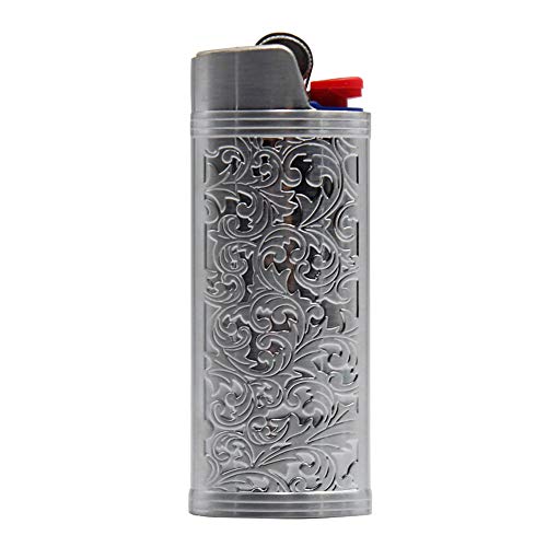 Lucklybestseller Metal Lighter Case Cover Holder Vintage Floral Stamped for BIC Full Size Lighter J6