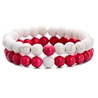 LALANG 2PCS Red White Bracelets Handmade Agate beads bracelet Charms for sweetheart