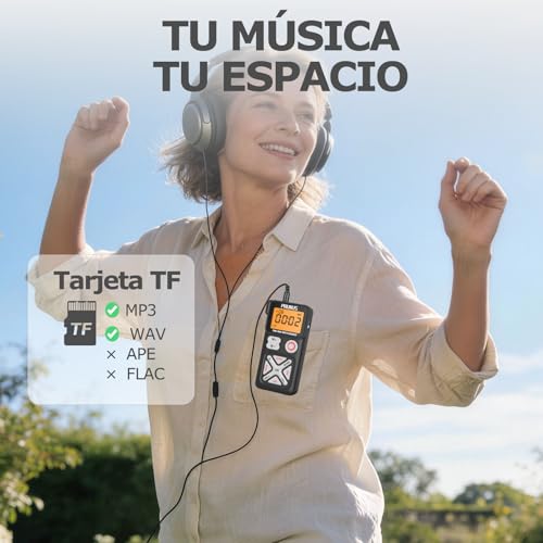 PRUNUS J-988 FM/Am Digital Radio with Manual Preset, Small Portable Radio with Headphone/TF Card Slot, USB-C Charging, Pocket Radios with Back Clip for Walking, Traveling
