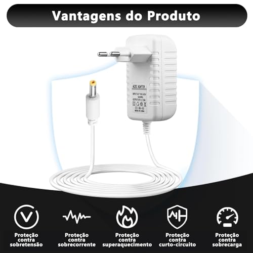 Fonte de Energia Bivolt de 15W, Adaptador de Energia Compatível com Alexa Dot 5ª, 4ª e 3ª Geraçãos, Cabo para Alexa Dot com Relógio 5ª, 4ª e 3ª Gerações, Série Pop e Spot, Show 5 1ª e 2ª Geraçãos, 2M
