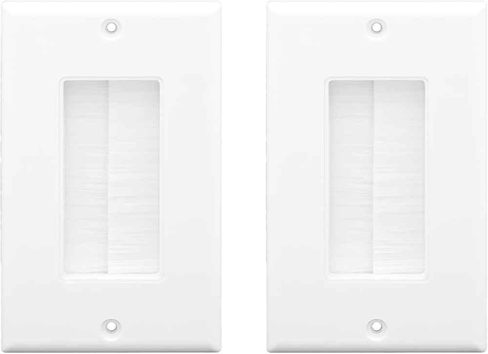 VCE 2 Pack White Single Gang Brush Wall Plate Cable Pass Through for TV HDMI