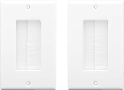 VCE 2 Pack White Single Gang Brush Wall Plate Cable Pass Through for TV HDMI
