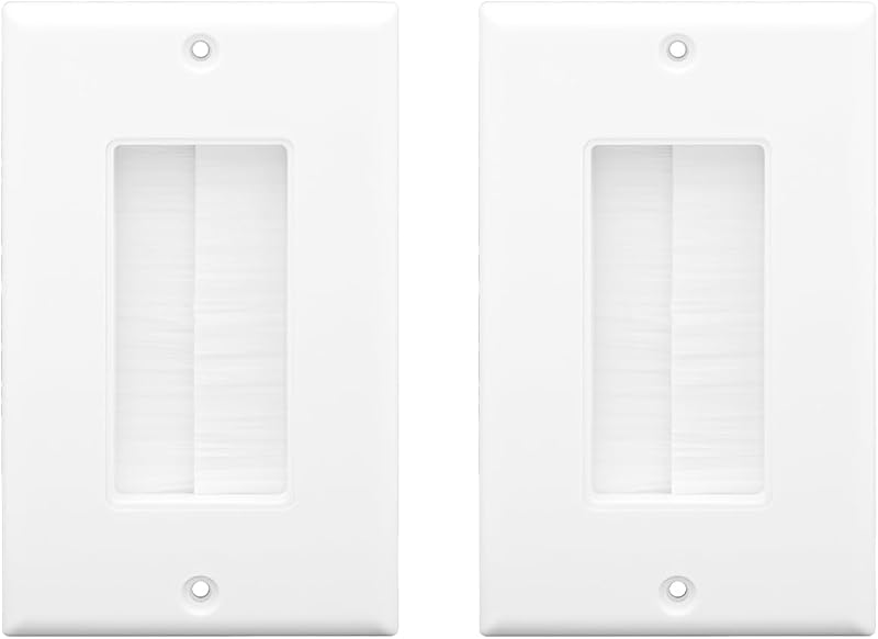 VCE 2 Pack White Single Gang Brush Wall Plate Cable Pass Through for TV HDMI
