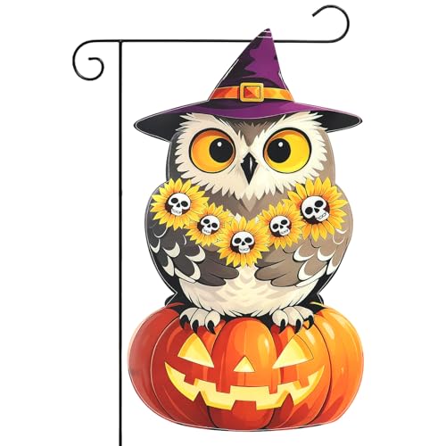 Photo 1 of *****11 pack****Halloween Garden Flag - Double Sided 11x19 Inch Outdoor Yard Flag, Gray Owl&Jack-O'-Lantern&Skull Sunflower Design, Halloween Decor for Outside Gardens,Porch,Wall,Courtyards, Seasonal Holiday Parties