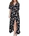 CHERFLY Womens Maxi Dress Boho Deep V Neck Floral Chiffon Wrap Split Maxi Dress with Belt(MC8,US12-14)
