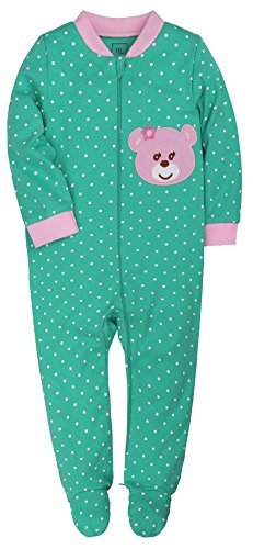 Baby Girls 2-Way Zip Front Green Long Sleeve Footed Sleeper Pajamas 9-12Months Bear Pattern
