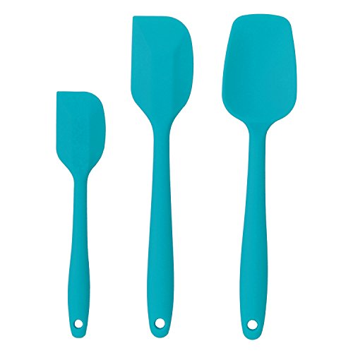 Cooptop Premium Silicone Spatula Set of 3 - Heat Resistant Baking Spoon & Spatulas - Pro Grade Non-stick Silicone with Steel Core(Teal Blue)