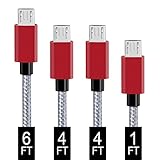 Micro USB Cable, Covery USB Cables 4 Pack (1x1ft, 2x4ft,1x6ft) Nylon Braided Micro USB Charger Fast Speed USB 2.0 for Samsung Galaxy S7 Edge/S7, Nexus, Sony, Nokia, Android charger and More (Grey)