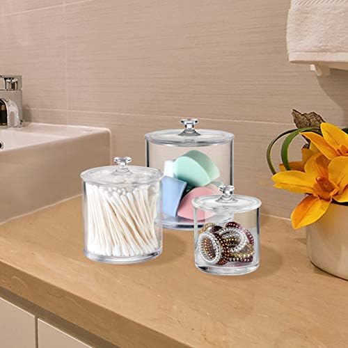 Amazon Com Premium Quality Acrylic Qtip Holder Apothecary Jars Bathroom Vanity Organizer Canister For Qtips Cotton Swabs Cotton Balls Cosmetic Pads Flossers Nail Polish Bath Salts Clear Plastic 3 Pack Home Kitchen