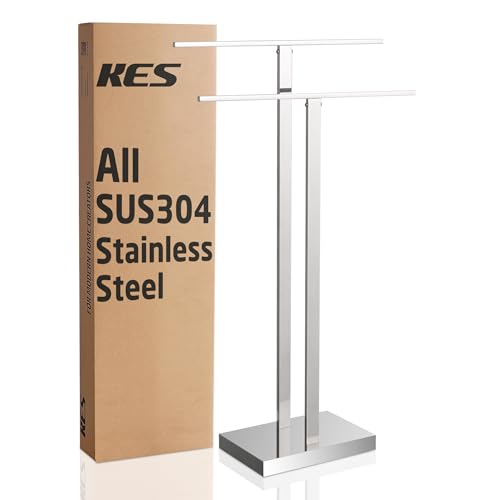 KES Toallero de Pie con 2 Barras, Soporte para Toallas con Base Ponderada de 2,5 kg, Acero Inoxidable 18/8 Acabado Pulido, BTH231