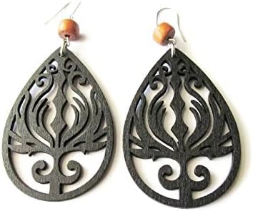Back Wooden Phoenix Earrings for Women, Hippie Boho Style Jewelry, Large Lightweight Laser Cut
